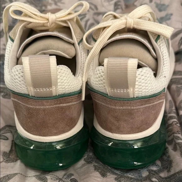 Tory Burch GOOD LUCK TRAINER Cream and Green Sneakers - Picture 2 of 5
